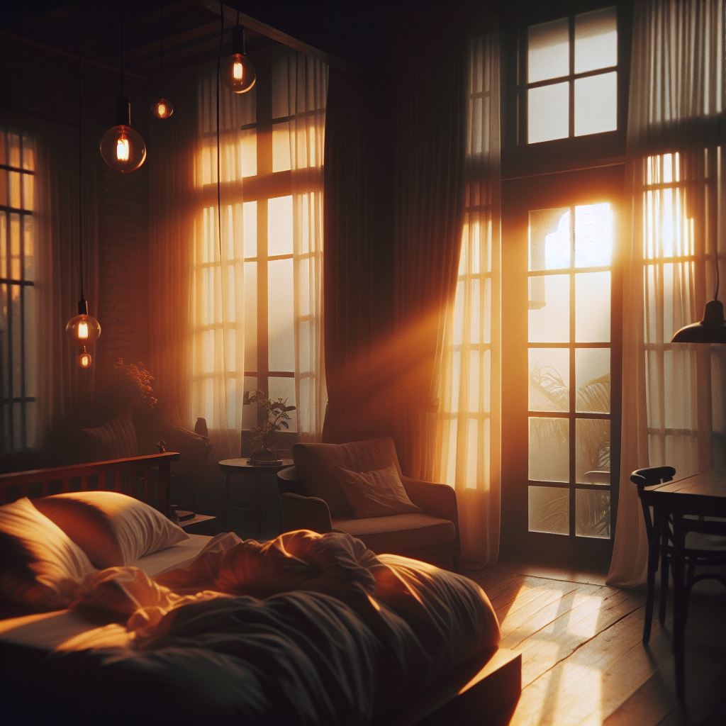 Morgenlicht, das durch Fenster scheint und den Raum warm erleuchtet