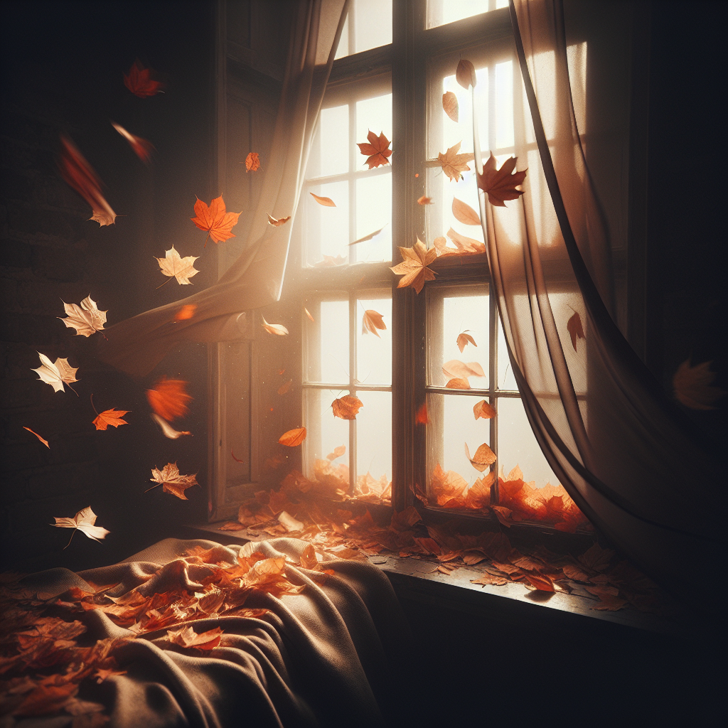~ Ein Fenster mit Herbstblättern im sanften Wind ~